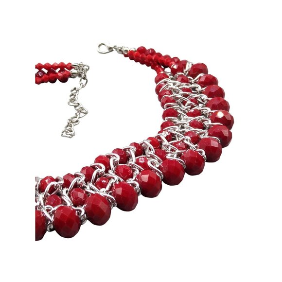 Amrita Singh Cleo Red Beaded Bib Necklace, Vintage Multi Strand with Fabulous - Picture 5 of 5